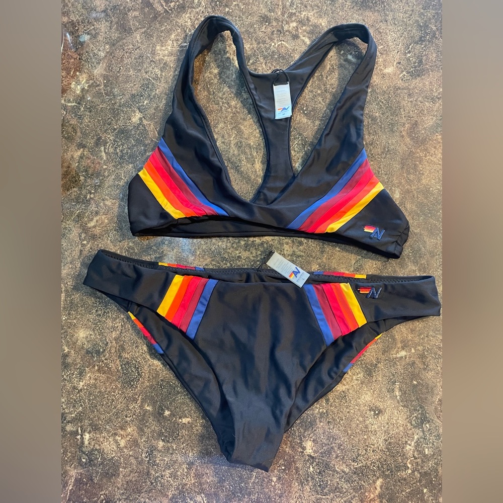 Never worn Aviator Nation swimsuit size M top and L bottoms